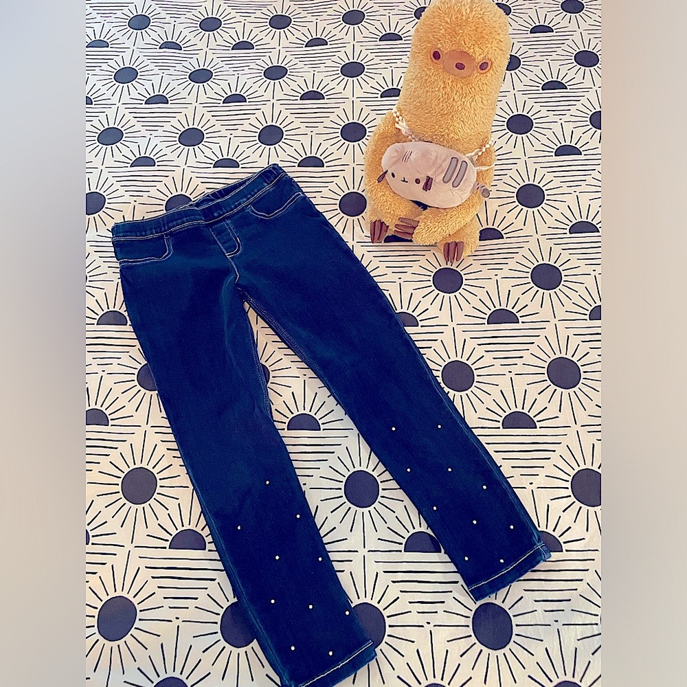Cool and Sparkly Girl’s Pair of Denim Rhinestone Leggings (Sz. 7)